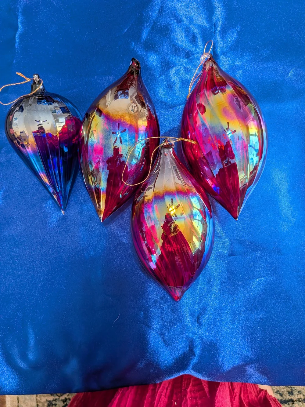 LG Iridescent Glass Teardrop Christmas Ornaments Set Of 4
